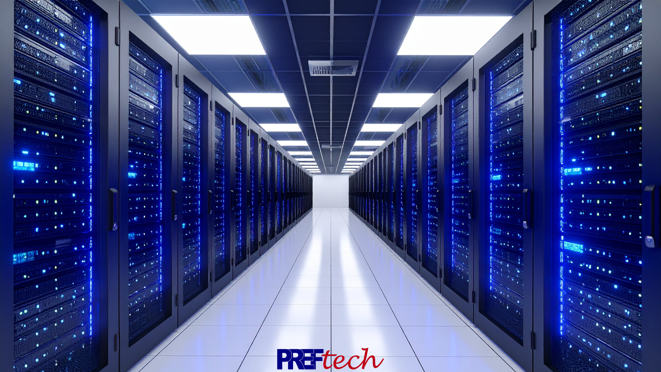 a photo of data center with the Pref-Tech logo